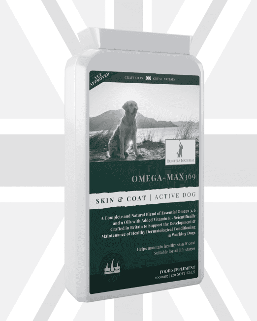 Omega-Max 369 Skin and Coat Supplement For Active Working Dogs - Hunters Natural Front